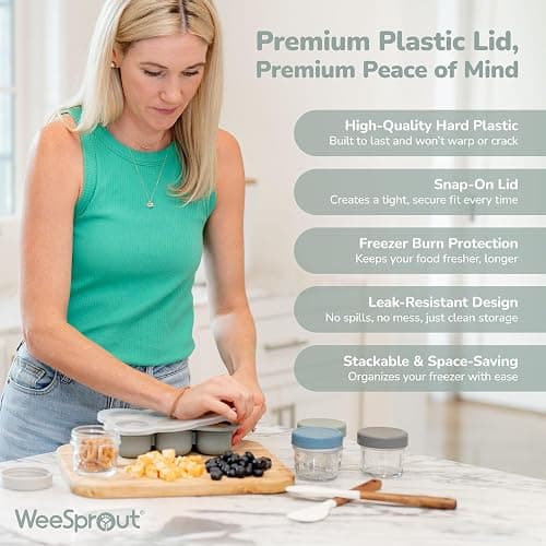 WeeSprout Silicone Baby Food Freezer Tray with Clip-on Lid - Perfect Storage Container for Homemade Baby Food, Vegetable & Fruit Purees, and Breast Milk (Matte Green, Six 3 Ounce Sections) thumbnail 4