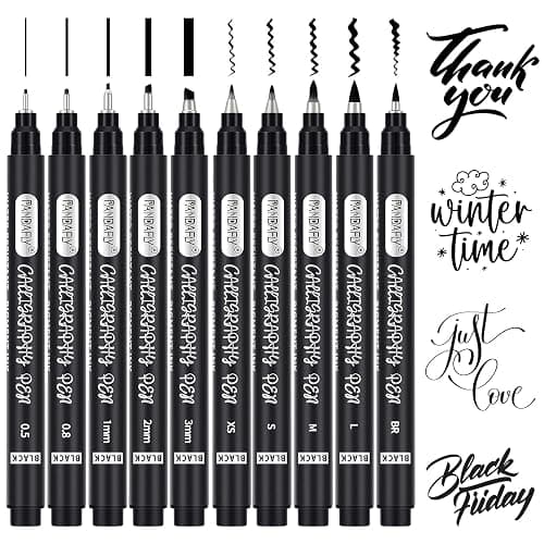 PANDAFLY Calligraphy Pen, 10 Size Calligraphy Pens for Writing, Brush Pens Calligraphy Set for Beginners, Hand Lettering Pen for Art Drawing, Sketching, Scrapbooking - Image 1