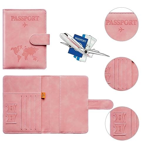 Passport Holder for Travel Women and Men RFID Passport Holder with Card Slots Holder Passport Case Passport cover Passport Wallet Travel Essentials and Accessories (Buckle, PINK) thumbnail 5