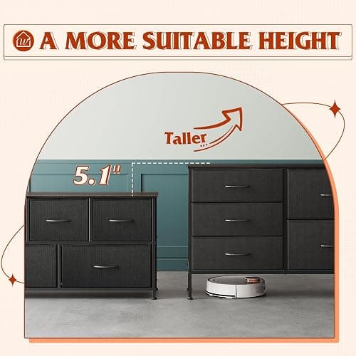 WLIVE 5 Drawer Black Fabric Dresser for Bedroom, Wide Storage Chest | Black 5-drawer wide fabric dresser with steel frame, modern storage for bedroom living room home closet thumbnail 9
