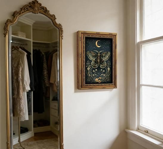 Vintage Gold Framed Butterfly Canvas Wall Art Dark Academia Gothic Moths and Moon Painting Picture Wall Decor Retro Victorian Botanical Insect Flower Poster Print Artwork for Living Room Bedroom thumbnail 7