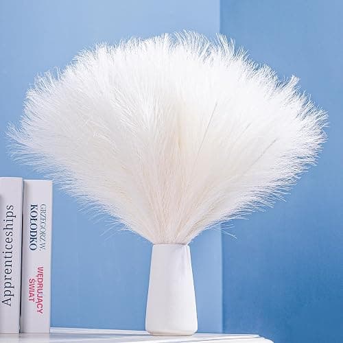 Bnecnet 10 Stems White Pampas Grass Fluffy 17.7" Faux Pampas Grass Decor | Small Fluffy Pompas Floral Arrangement and Vase Filler for Boho Home Wedding Mothers Day Decoration - Image 1