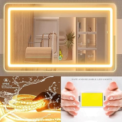 Gvnkvn Makeup Vanity Mirror 24" x 19" Large LED Makeup Mirror, Desk Mirorr with Lights, Light up Mirror with 10X Magnification and, Dimmable 3 Modes, Touch Control White thumbnail 8