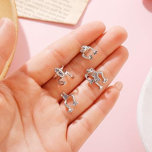 Frog Earrings for Women Easter Basket Stuffers Vintage Frogs Shaped Stud Earrings Funny Cute 3D Animal Earrings Jewelry Gifts - A：silver frog earrings thumbnail 6