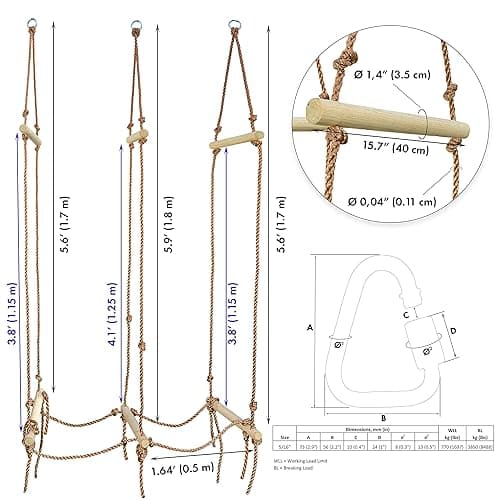 Rickety Bridge Rope Ladder - Ninja Slack line Accessories - Backyard Obstacle Course Accessories for Ninja Warrior Training - Rope Bridge Skip for Kids thumbnail 3