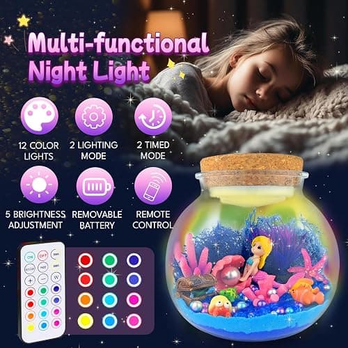 7july Mermaid Terrarium Craft Kit for Kids - LED Night Light Up & Remote Mermaid Birthday Gifts Toys for Girls Age 5 6 7 8 9 10 11 12 Year Old thumbnail 3