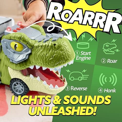 JOYIN 13 in 1 Dinosaur Toys for Kids 3-5, Dinosaur Truck with 12 Pull Back Cars, Birthday Gifts Toys for 3 4 5+ Year Old Boy, Transport Carrier Truck for Toddlers, Christmas Great Gifts for Grandkids thumbnail 3