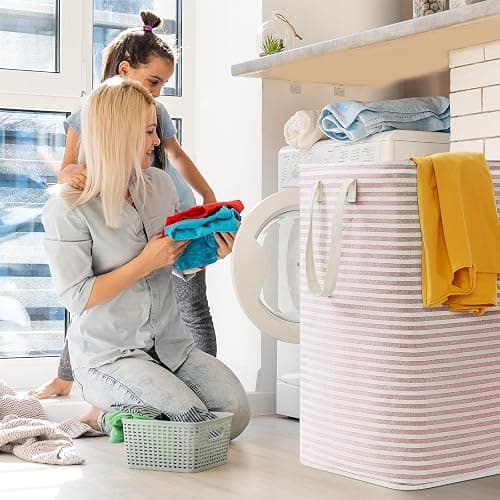 Lifewit 2 Pack Laundry Hamper Large Collapsible Laundry Basket, Freestanding Waterproof Cloth Hamper with Easy Carry Handles in Laundry Room Bedroom Bathroom Dorm for Adult, Gray&Pink, 2 x 80L thumbnail 2