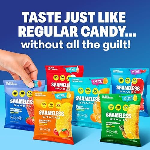 Shameless Snacks Candy Carnival - Sour Gummy Variety Pack & Fruit Snacks | Strawberry Orange Mango Cola Gummies, Keto 3g Sugar - Gluten Free Vegan Candy for Kids & Adults thumbnail 3