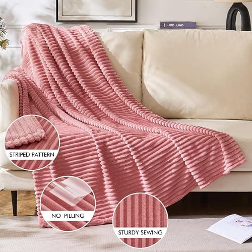 MIULEE Decorative Soft Fleece Blanket Fluffy Fuzzy Cozy Plush Throw for Couch Sofa Bedroom Living Room Decor Pink 50x60 Inches thumbnail 5