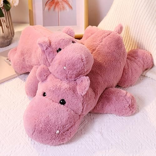 Leahaoe Weighted Stuffed Animals 23.6" 4.5lbs, Soft Pink Hippo Stuffed Animal, Medium Cuddly Weighted Hippo Plush for Comfort thumbnail 5