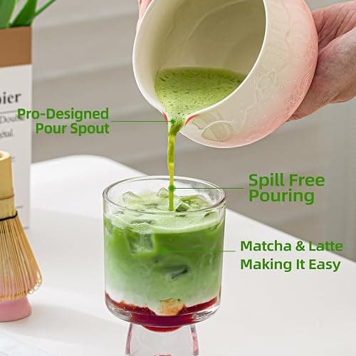 TEANAGOO 7 Pcs Matcha Set, Pink Matcha Kit, Ceremony Matcha Powder Kit,Matcha Tea Set for Making Latte,Matcha Whisk and Bowl with Scoop&Sifter,Fuji Design Ceramic Bowl,Gift for Matcha Lovers thumbnail 5