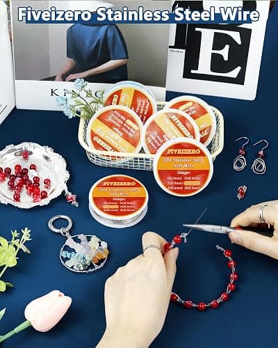 FIVEIZERO Stainless Steel Wire for Jewelry Making,Include 18/20/22/24/26/28 Gauge 304 Stainless Steel Beading Wire Thin Metal Craft Wire for Necklace,Bead Stringing,Jewelry,Father's Day and Crafts thumbnail 3