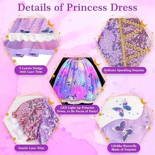 Meland Princess Dresses for Girls - Light Up Princess Costume for Little Girl, Halloween Costumes & Gift for Toddler Age 3-10 thumbnail 2