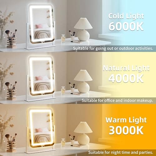 Vanity Mirror with Lights,13.1"×16.7"LED Makeup Mirror,Lighted Makeup Mirror with Lights, Smart Touch Control Dimmable 3 Modes Light, Lighted Up Mirror for Makeup Desk, Bedroom, Dressing Room thumbnail 3