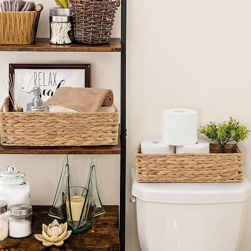 LotFancy Bathroom Basket, 2 Pack Water Hyacinth Toilet Paper Basket, Hand Woven Back of Toilet Organizer for Toilet Tank Top Countertop, Wicker Baskets for Shelves thumbnail 5