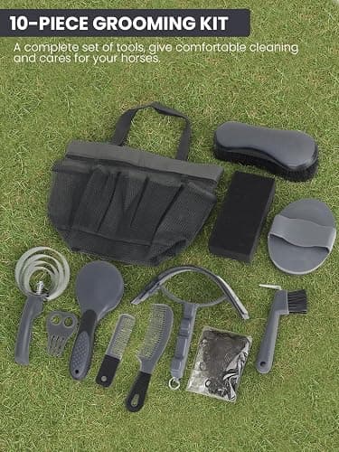 inoreal Horse Grooming Kit 12 Pcs – Complete Horse Brushes & Care Supplies Set with Organizer Tote Bag, Equine Coat Grooming Tools, Tack Room Equipment & Gifts for Horse Owners & Lovers thumbnail 5