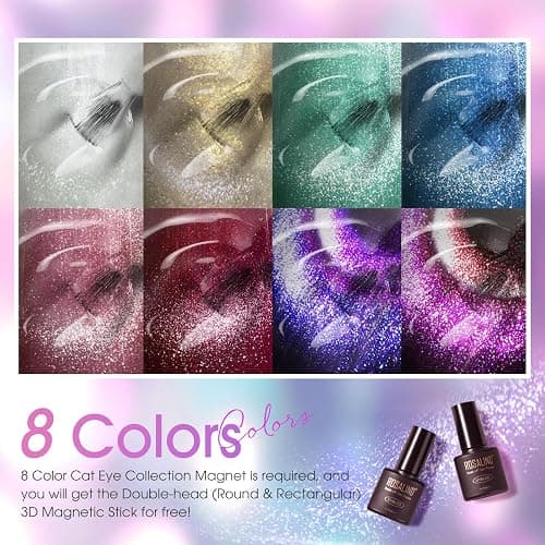 ROSALIND 8 Color Cat Eye Gel Nail Polish, Galaxy Red Purple Blue Cateye Gel | with Magnet Stick, Magnetic Cats eye Glitter Effect, Holographic catseye Collection, Soak Off UV LED Cured Gel Polish thumbnail 5