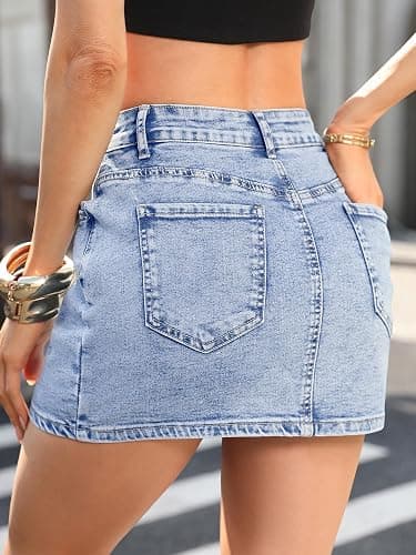 ELLEVEN Denim Mini Skirt for Women, Jean Skirt with Shorts Underneath | High Stretchy,Bodycon Sexy Skort,Micro Skirt,Casual Summer Jean Skorts with Pockets,Cute Skirts for Women Trendy thumbnail 3