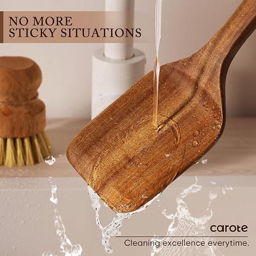 CAROTE Wooden Kitchen Utensils Set, Acacia Wood 8pcs Cooking Utensil Set for Nonstick Cookware, Long-lasting Wooden Spoons for Cooking, Spatula, Turner thumbnail 6