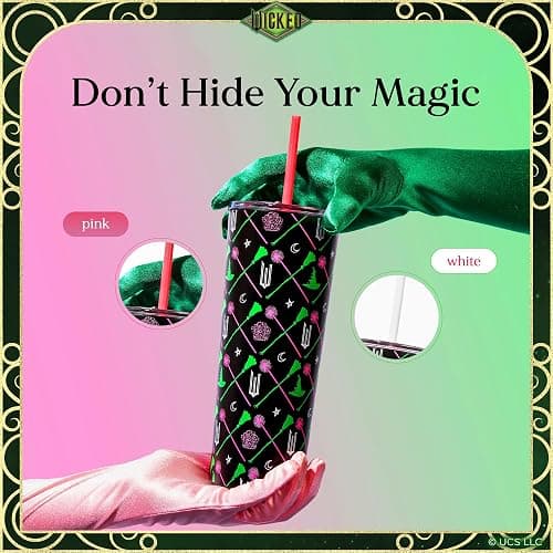 Dragon Glassware x WICKED Vacuum Insulated Tumbler with Lid and Straw - 24 oz Tumbler Cup with 2 Straws - Stainless Steel Tumbler with Straw for Water, Iced Tea - Wicked Movie Green Tumbler with Straw thumbnail 6
