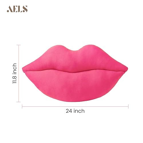 AELS 3D Large Lips Throw Pillows, Soft Decorative Love Pillows, Velvet Cute Pillow, 24 x 12 inches for Couch, Sofa, Bed, Living Room, Bedroom, Vivid Pink thumbnail 2
