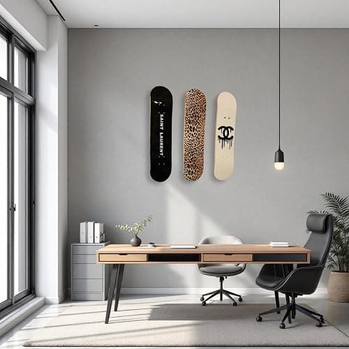 BDTrims 3 Pack Designer-Influenced Pop Art Skateboard Deck Set, Black White and Leopard Print, Premium 7-Ply Maple, Wall Decor, Customization Available thumbnail 4