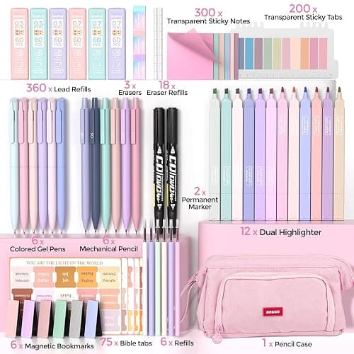 Nicpro 71PCS Aesthetic Bible Journaling Kit, Bible Study Supplies with Pen Case, No Bleed Highlighters and Pens, Sticky Notes and Tabs, Mechanical Pencils, Bible Study Kit for Women thumbnail 3