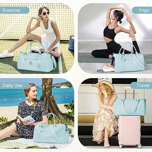 Gym Bag for Women Men with Shoes Compartment,Sports Duffle Bag Personal item travel Duffel Bags Tote Bag Small Carry on Weekender Overnight Bag Workout Dance Bag Hospital Holdalls Light Blue thumbnail 8