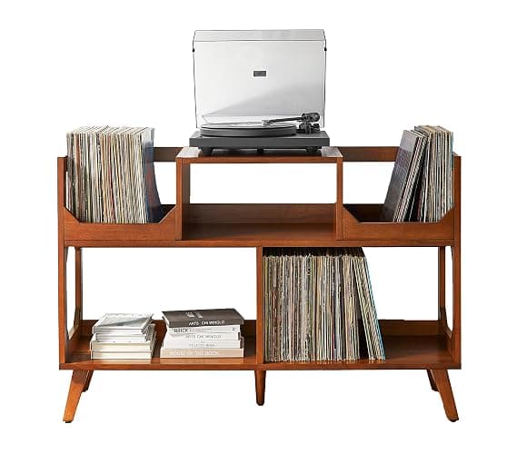 Crosley Furniture Asheville Mid-Century Modern Media Console Record Player Stand, Storage for Vinyl Records, Large, Walnut - Image 1