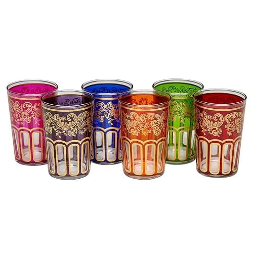 Moroccan Teapot Set Engraved Large: Silver Tea Pot with Integrated Filter and Teapot Holder, 6 Multicoloured Tea Glasses and Silver Tray, Handmade in Morocco, Serving Mint Tea Gift Set thumbnail 4