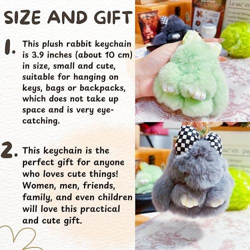 JINGGWW Fluffy Bunny Keychain Plush, Cute Plush Rabbit Keychain, Kawaii Fluffy Shy Face-Covering Bunny Keyring thumbnail 5