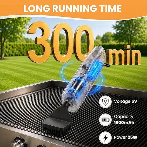 Electric Grill Brush with LED Light, Grill Cleaner for Outdoor Grill（Black） | Reciprocating Cleaning Action, Hot Grill Cleaning, Brushless Motor, 3-5H Runtime, LED Light, Ergonomic Handle, 4 Heads Kit thumbnail 5