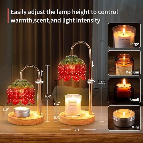 Strawberry Candle Warmer Lamp with Timer - Adjustable Height with Dimmable Warmer Lamp for All Candle Jars - Cute Strawberry Decor Gifts for Birthday Valentine Day for Women - Aesthetic Room Decor thumbnail 2