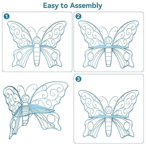 Decoccino 49 Inch Outdoor Bench, Blue Garden Bench with Metal Frame, Weatherproof Butterfly Front Porch Benches for Lawn, Garden, Yard, Balcony thumbnail 7