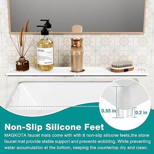 MAGKOTA Stone Faucet Mat for Kitchen Sink - Quick Dry Diatomite Sink Splash Guard, Prevents Moisture Buildup & Water Stains, Water Absorbing Stone Tray for Bathroom Countertop (White, 20" x 4") thumbnail 5