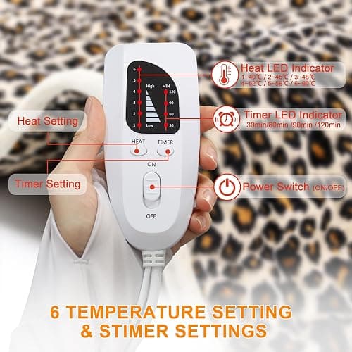 Deepsoon Heating Pad,Electric Heating Pads for Back,Neck,Abdomen,Moist Heating Pad for Shoulder,Knee,Arms,Legs,Dry/Moist Heat & Auto Shut Off,Birthday Gifts for Men and Women,Leopard Print,24x12 Inch thumbnail 8