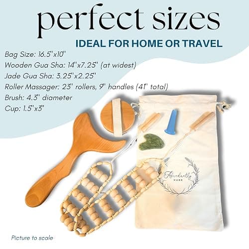 Abundantly Made Co. | 6-Piece Lymphatic Drainage Variety Kit | Wooden, Jade & Silicone Tools for Maderoterapia, Gua Sha, Cupping & Dry Brushing | Body Sculpting, Fascia & Sore Muscle Relief thumbnail 3