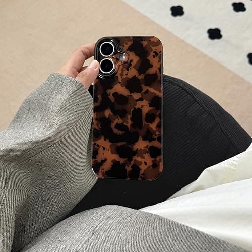 XQAGU Cute Phone Case for iPhone 17 Case Amber Pattern Leopard Full Camera Protective Slim Shockproof Cool Trendy Aesthetic-Brown Tortoise Shell thumbnail 2