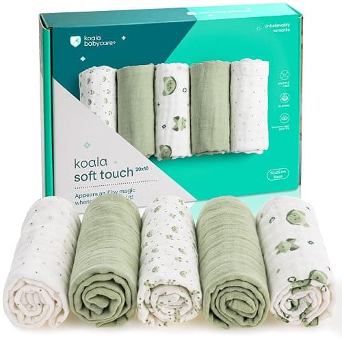 Koala Babycare 5 Pack 20"x10" Organic Burp Cloths for Baby Boys and Girls - GOTS & OEKO-TEX Cotton Burp Rags for Newborns - Absorbent Neutral Burping Cloths for Feeding - Washable Baby Bibs Essentials - Image 1
