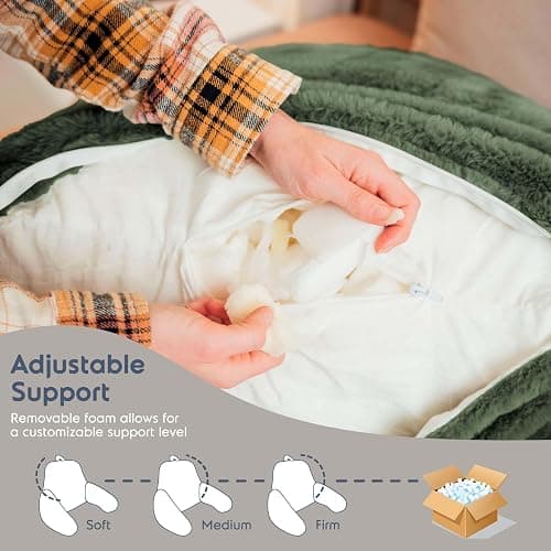Nestl Fur Reading Pillow, Stylish Back Pillow for Bed Sitting Up, Faux Fur Bed Chair Pillow with Arms, Reading Pillows for Sitting in Bed Adult & Kids, Back Support Pillow for Bed Rest - Olive Green - Standard - Olive Green thumbnail 6