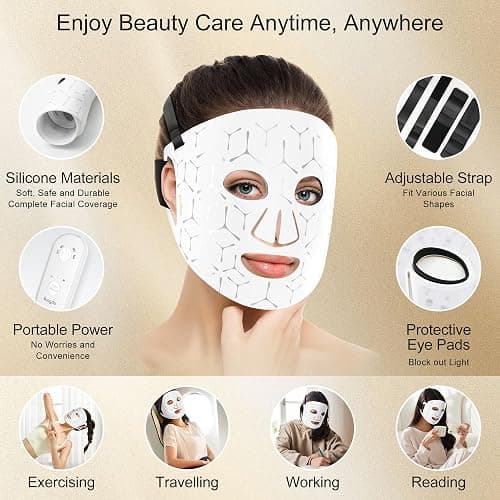 Red Light Therapy for Face, 4 Modes LED Face Mask Infrared Light Therapy with Remote, Portable and Rechargeable Design with Timer Function for Home Use thumbnail 3