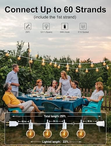 Brightown 25 Feet LED Outdoor String Lights with Shatterproof G40 Edison Bulbs, Connectable and Weatherproof Strand, Commercial Grade Patio Lights for Backyard Garden Patio Decorative, White - White - LED - 25ft - Patio Lights thumbnail 3