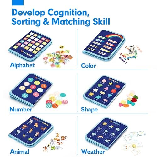 hahaland Busy Board for Toddlers - Montessori Toys Preschool Learning Activities with Life Skills, Alphabet, Number, Shape, Color, Animal, Weather - Toddler Boy Learning Educational Toys, Travel Toys thumbnail 5