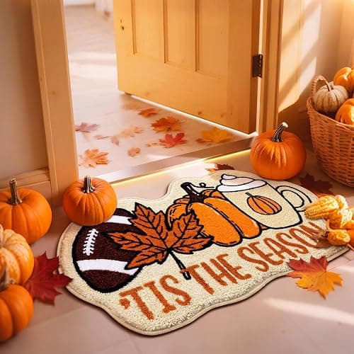 Tinideya Fall Football Bathroom Rugs Pumpkins Maple Leaf Bath Mat 32 x 20 Inch Non Slip Absorbent Its The Season Bath Rug Thanksgiving Bathroom Decor for Home Tub Shower Bedroom Decor thumbnail 6