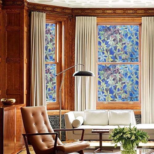 JOLIHOME Gebeizt Glas Fensterfolie Privatsphäre Fenster Aufkleber Blume und Blatt-Muster Dekorativ Mattiert Anti UV Statisch Haftend Vinyl-Folie Rolle für Haus Schlafzimmer Schutz 44.5x200cm thumbnail 2