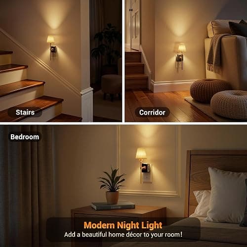 JandCase Night Lights Plug into Wall, Vintage Nightlight with Dusk to Dawn Sensor, 0-100LM Dimmable, Pleated Fabric Beige Lamp for Living Room Bedroom Hallway thumbnail 6