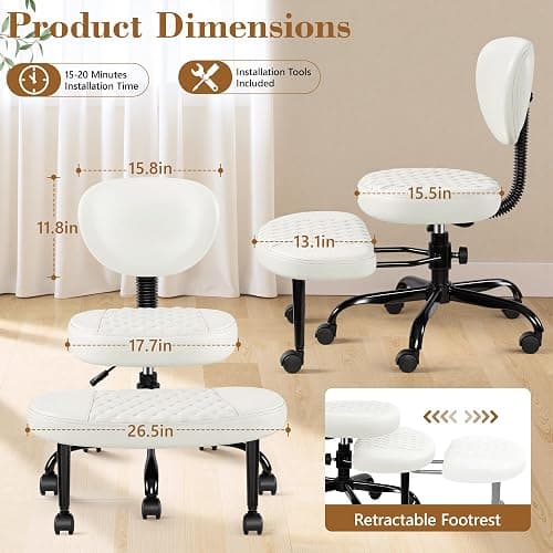 AtHope Ergonomic Cross Legged Office Chair with Wheels - Adjustable Height for Meditation, ADHD Desk & Yoga - Wide Criss Cross Design with Lumbar Support, Kneeling Chair - White thumbnail 2