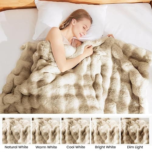 Latepis Soft Luxury Faux Fur Bubble Blanket, Thick Warm Cozy Throw Blanket for Couch, Plush Fluffy Blanket for Sofa and Bedroom Women Gift, 50” x 60”, Tie-dye Camel, 860GSM thumbnail 7