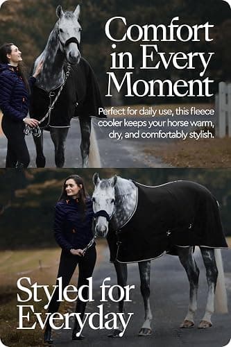 HORZE Kiel Fleece Horse Cooler Blanket | Quick-Dry Fleece Horse Cooler Sheet with X-Surcingles & Tail Cord - Black - 81 in thumbnail 5
